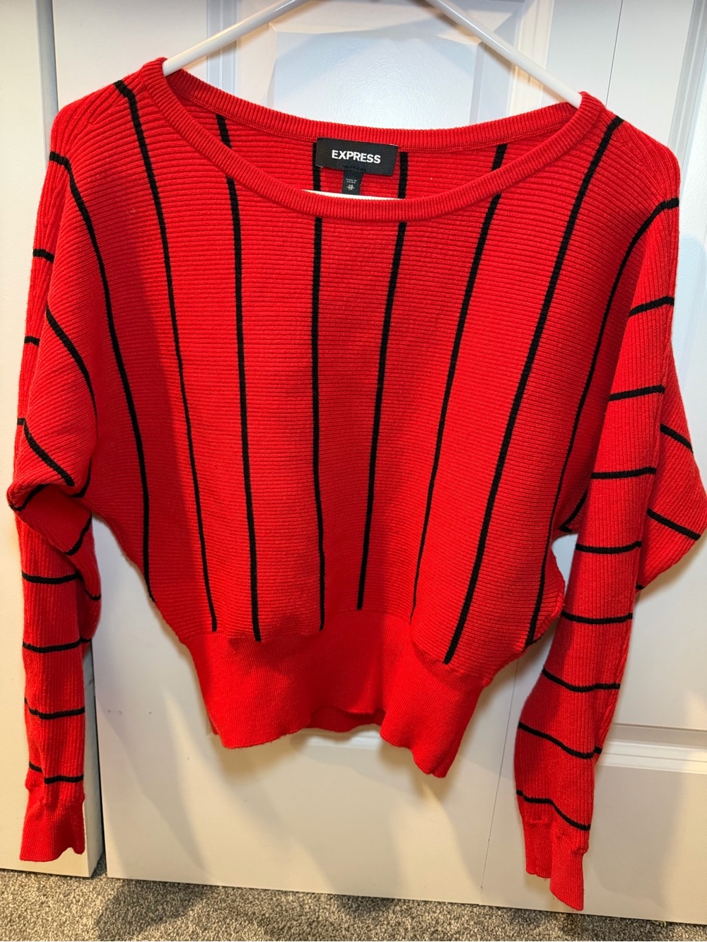 Express Red & Black Striped Dolman Sleeve Sweater XS